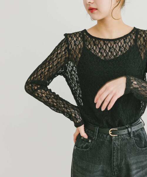 ITEMS URBANRESEARCH（アイテムズ アーバンリサーチ）の「ロングスリーブレーストップス（Tシャツ/カットソー・レディース・ホワイト/ブラック・FREE）」の2枚目の写真