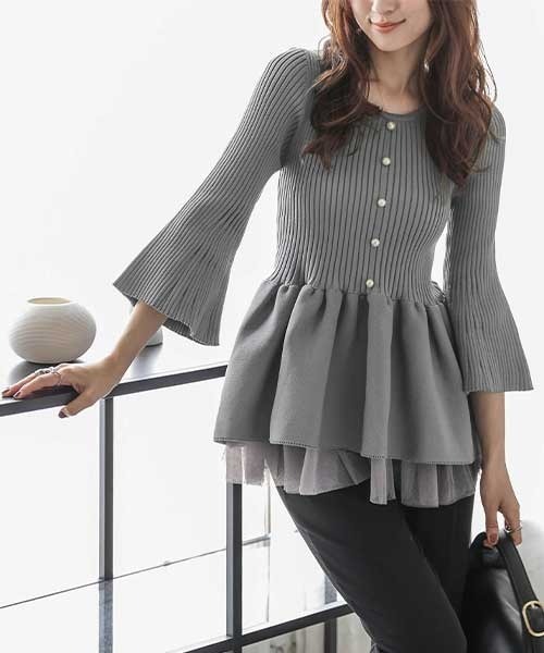 Lajour(ラジュール)の「2Wayペプラムニット(ニット/セーター・レディース・イエロー/ピンク/ネイビー/ベージュ/ブラック/モカ/グレー・フリー)」の3枚目の写真