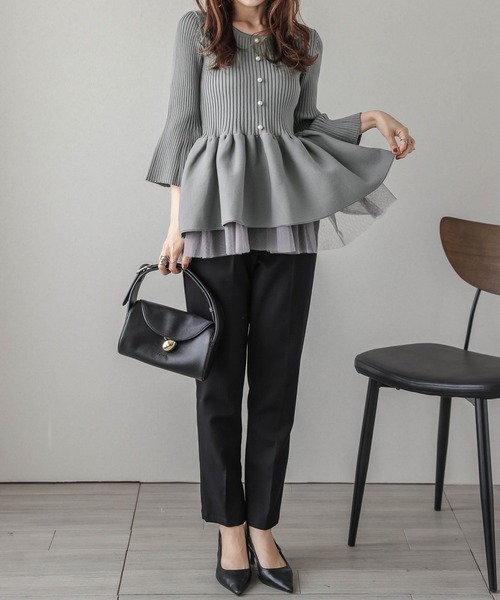 Lajour(ラジュール)の「2Wayペプラムニット(ニット/セーター・レディース・イエロー/ピンク/ネイビー/ベージュ/ブラック/モカ/グレー・フリー)」の9枚目の写真