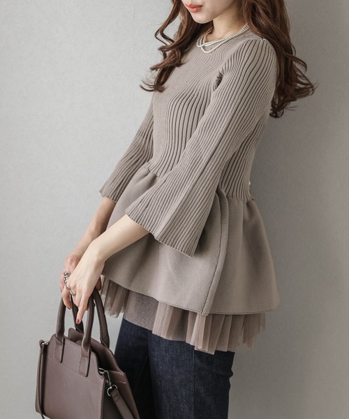 Lajour(ラジュール)の「2Wayペプラムニット(ニット/セーター・レディース・イエロー/ピンク/ネイビー/ベージュ/ブラック/モカ/グレー・フリー)」の13枚目の写真