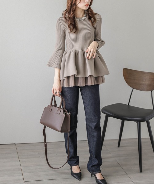 Lajour(ラジュール)の「2Wayペプラムニット(ニット/セーター・レディース・イエロー/ピンク/ネイビー/ベージュ/ブラック/モカ/グレー・フリー)」の14枚目の写真