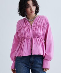 GALLEST | シャーリングギャザーブラウス【フロントボタン/前開き】(シャツ/ブラウス)