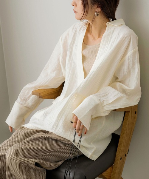 NOAHL(ノアル)の「【NOAHL】襟付きVネックシアーブラウス(シャツ/ブラウス・レディース・アイボリー/ピンク/ブラック・FREE)」の19枚目の写真