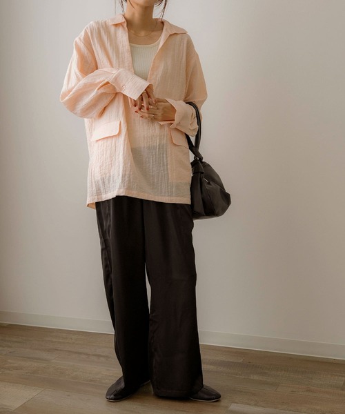 NOAHL(ノアル)の「【NOAHL】襟付きVネックシアーブラウス(シャツ/ブラウス・レディース・アイボリー/ピンク/ブラック・FREE)」の9枚目の写真