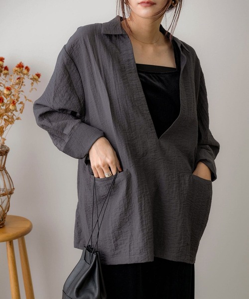 NOAHL(ノアル)の「【NOAHL】襟付きVネックシアーブラウス(シャツ/ブラウス・レディース・アイボリー/ピンク/ブラック・FREE)」の12枚目の写真