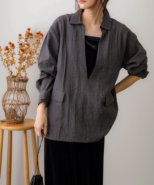 NOAHL(ノアル)の「【NOAHL】襟付きVネックシアーブラウス(シャツ/ブラウス・レディース・アイボリー/ピンク/ブラック・FREE)」の13枚目の写真