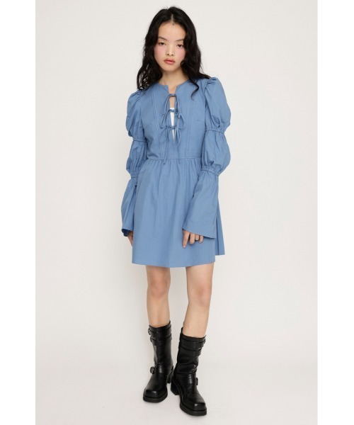 SLY(スライ)の「FRONT RIBBON PUFF SLEEVE OP フロント リボン パフスリーブ ワンピース(ワンピース・レディース・ブルー/ブラック・FREE)」の9枚目の写真