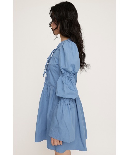 SLY(スライ)の「FRONT RIBBON PUFF SLEEVE OP フロント リボン パフスリーブ ワンピース(ワンピース・レディース・ブルー/ブラック・FREE)」の11枚目の写真