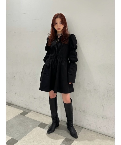 セール(SALE)開催中！ファッション通販 セール】FRONT RIBBON PUFF SLEEVE OP フロント リボン ワンピース