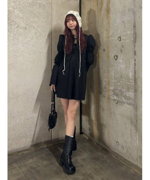 SLY(スライ)の「FRONT RIBBON PUFF SLEEVE OP フロント リボン パフスリーブ ワンピース(ワンピース・レディース・ブルー/ブラック・FREE)」の18枚目の写真