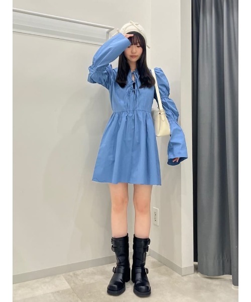 セール】FRONT RIBBON PUFF SLEEVE OP フロント リボン