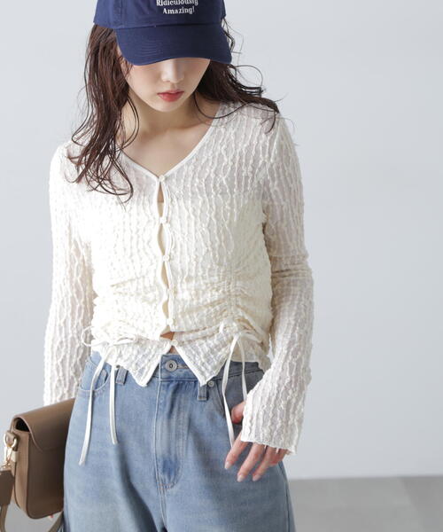 FREE'S MART（フリーズマート）の「◆シアーレースドロストカーディガン（カーディガン/ボレロ・レディース・ブルー/ブラック/ホワイト/ピンク・FREE）」の2枚目の写真