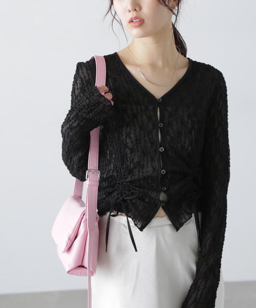 FREE'S MART（フリーズマート）の「◆シアーレースドロストカーディガン（カーディガン/ボレロ・レディース・ブルー/ブラック/ホワイト/ピンク・FREE）」の3枚目の写真