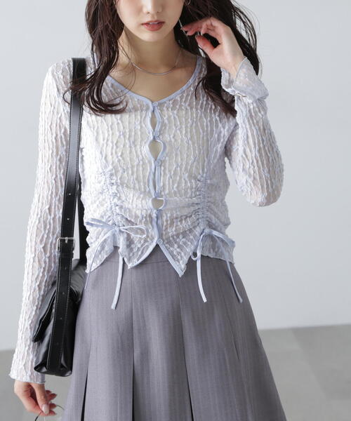 FREE'S MART（フリーズマート）の「◆シアーレースドロストカーディガン（カーディガン/ボレロ・レディース・ブルー/ブラック/ホワイト/ピンク・FREE）」の14枚目の写真