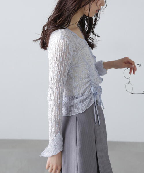 FREE'S MART（フリーズマート）の「◆シアーレースドロストカーディガン（カーディガン/ボレロ・レディース・ブルー/ブラック/ホワイト/ピンク・FREE）」の13枚目の写真