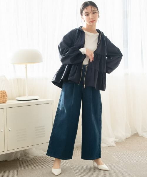 willow pants タックデニム サイズ0 小さいサイズ 綿100%ウエストタックハイウエストワイドデニム