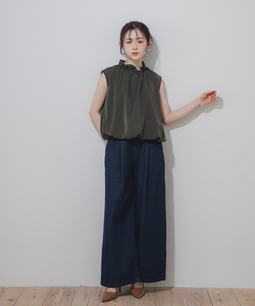 Paloma ハイウエストタックパンツ Sサイズ セール】小さいサイズ 綿100%ウエストタックハイウエストワイド