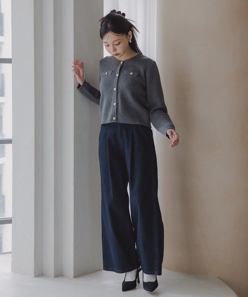 Petitjo（プッチージョ）の「小さいサイズ　綿100%ウエストタックハイウエストワイドデニムパンツ　低身長さん・小柄女性（その他パンツ・レディース・ネイビー系/ネイビー・PSS/PS/PM/PL）」の13枚目の写真