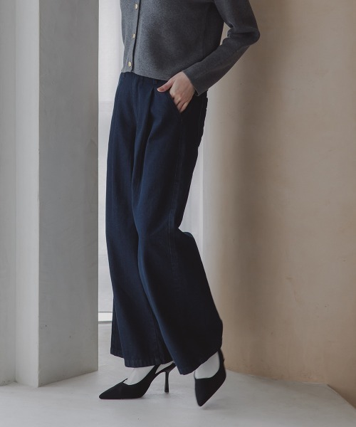 Petitjo（プッチージョ）の「小さいサイズ　綿100%ウエストタックハイウエストワイドデニムパンツ　低身長さん・小柄女性（その他パンツ・レディース・ネイビー系/ネイビー・PSS/PS/PM/PL）」の17枚目の写真