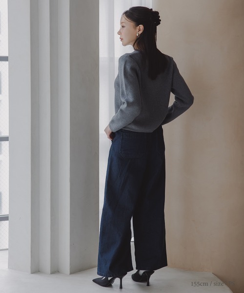 Petitjo（プッチージョ）の「小さいサイズ　綿100%ウエストタックハイウエストワイドデニムパンツ　低身長さん・小柄女性（その他パンツ・レディース・ネイビー系/ネイビー・PSS/PS/PM/PL）」の14枚目の写真