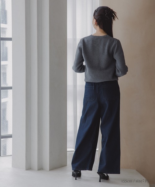 Petitjo（プッチージョ）の「小さいサイズ　綿100%ウエストタックハイウエストワイドデニムパンツ　低身長さん・小柄女性（その他パンツ・レディース・ネイビー系/ネイビー・PSS/PS/PM/PL）」の15枚目の写真