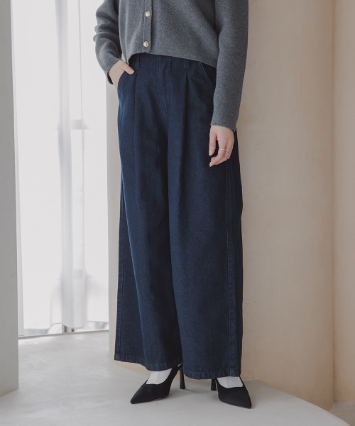 Petitjo（プッチージョ）の「小さいサイズ　綿100%ウエストタックハイウエストワイドデニムパンツ　低身長さん・小柄女性（その他パンツ・レディース・ネイビー系/ネイビー・PSS/PS/PM/PL）」の18枚目の写真