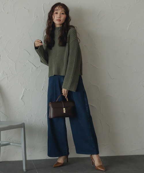 Petitjo（プッチージョ）の「小さいサイズ　綿100%ウエストタックハイウエストワイドデニムパンツ　低身長さん・小柄女性（その他パンツ・レディース・ネイビー系/ネイビー・PSS/PS/PM/PL）」の22枚目の写真