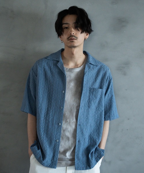 RATTLE TRAP（ラトルトラップ）の「エンブロイダリーシレーオープンカラーシャツ（シャツ/ブラウス・メンズ・ホワイト/サックスブルー/ブラック・M/L/LL）」の3枚目の写真