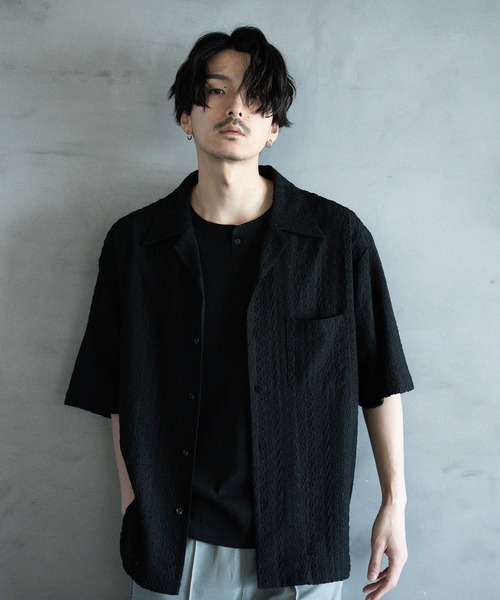 RATTLE TRAP（ラトルトラップ）の「エンブロイダリーシレーオープンカラーシャツ（シャツ/ブラウス・メンズ・ホワイト/サックスブルー/ブラック・M/L/LL）」の2枚目の写真