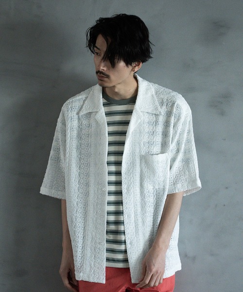 RATTLE TRAP（ラトルトラップ）の「エンブロイダリーシレーオープンカラーシャツ（シャツ/ブラウス・メンズ・ホワイト/サックスブルー/ブラック・M/L/LL）」の20枚目の写真