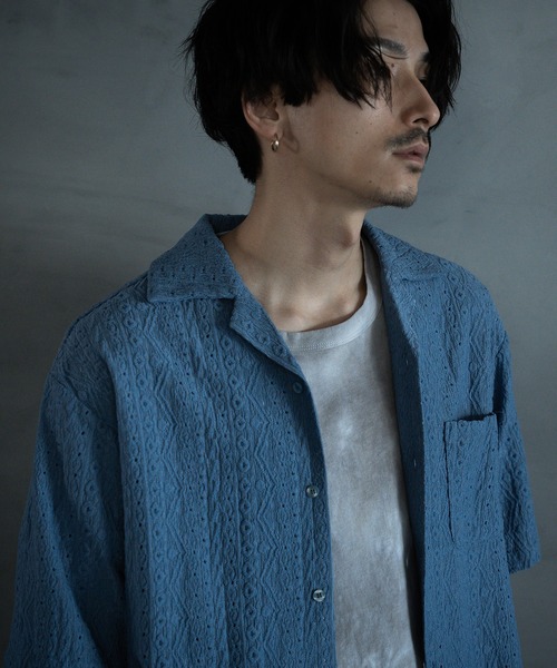 RATTLE TRAP（ラトルトラップ）の「エンブロイダリーシレーオープンカラーシャツ（シャツ/ブラウス・メンズ・ホワイト/サックスブルー/ブラック・M/L/LL）」の6枚目の写真