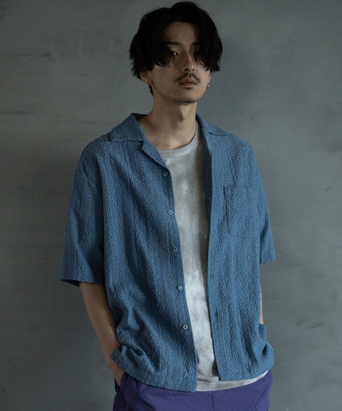 RATTLE TRAP（ラトルトラップ）の「エンブロイダリーシレーオープンカラーシャツ（シャツ/ブラウス・メンズ・ホワイト/サックスブルー/ブラック・M/L/LL）」の13枚目の写真