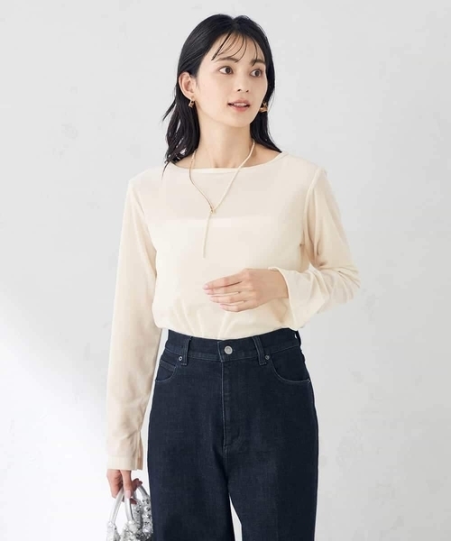 a.v.v(アーヴェヴェ)の「シアーベロアトップス(Tシャツ/カットソー・レディース・クリーム/アイボリー・36/38/40)」の1枚目の写真