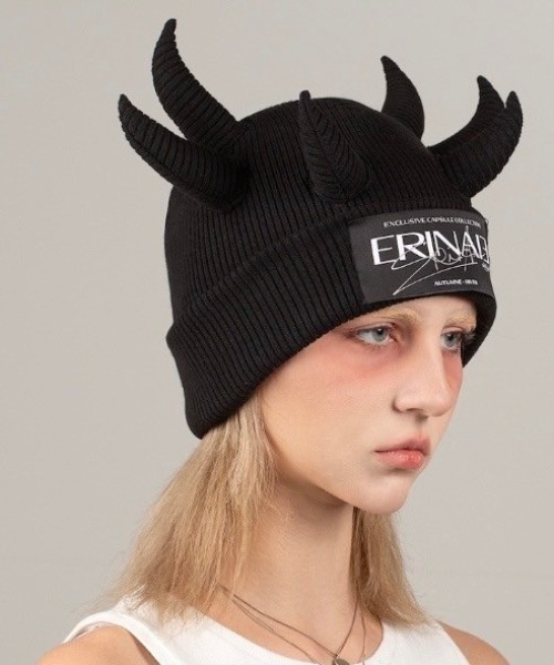 E RIN AI E（オリンアイ）の「【E RIN AI E】EVIL（ニットキャップ/ビーニー・メンズ・ブラック・ONE SIZE）」の4枚目の写真