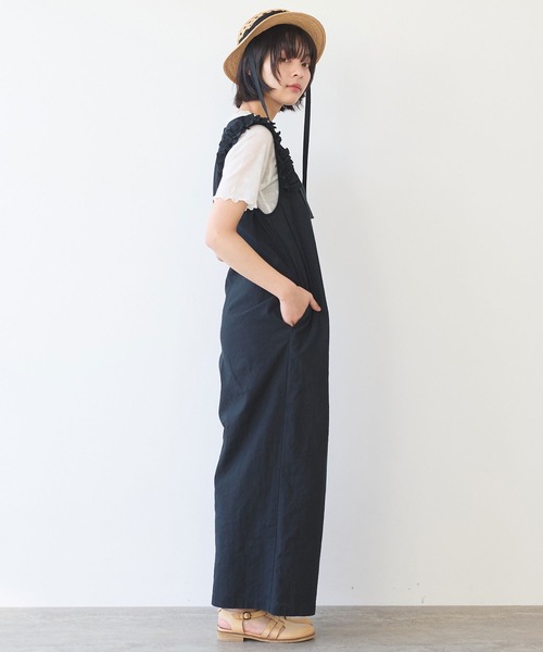 【特別送料無料！】 △リネン/コットン ナチュラルトリプルワッシャー frill サロペット・オーバーオール・オールインワン