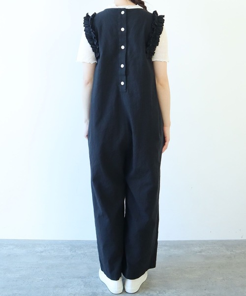 bulle de savon（ビュルデサボン）の「リネン/コットン ナチュラルトリプルワッシャー frill オールインワン（つなぎ/オールインワン・レディース・ブラック・FREE）」の11枚目の写真