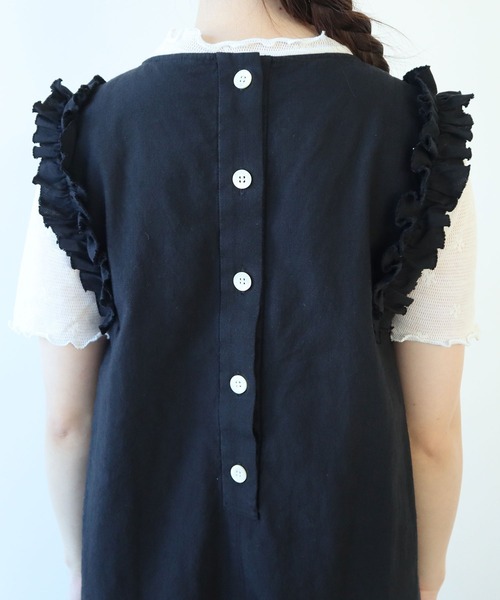 【ビュルデサボン】リネンフリルサロペット ネイビー bulle de savon（ビュルデサボン）の「LINEN washer furill