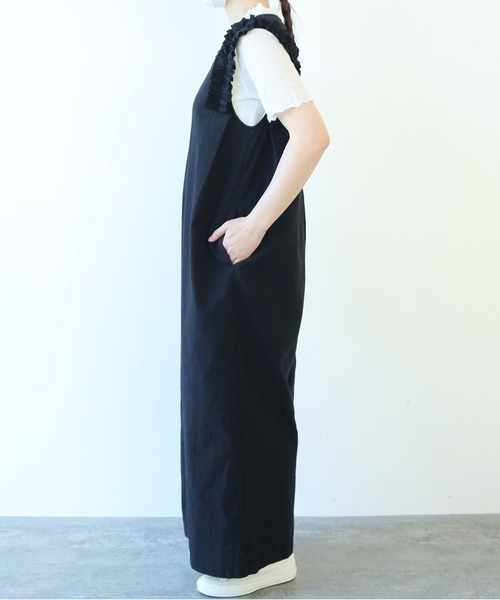 bulle de savon（ビュルデサボン）の「リネン/コットン ナチュラルトリプルワッシャー frill オールインワン（つなぎ/オールインワン・レディース・ブラック・FREE）」の10枚目の写真