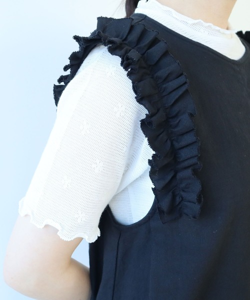 bulle de savon（ビュルデサボン）の「リネン/コットン ナチュラルトリプルワッシャー frill オールインワン（つなぎ/オールインワン・レディース・ブラック・FREE）」の13枚目の写真