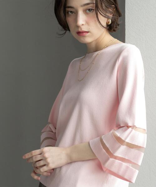 OPAQUE.CLIP（オペークドットクリップ）の「《6色展開》シアーボーダーフレアスリーブニット【洗濯機洗い可】（ニット/セーター・レディース・ブラック/ホワイト/ライトグレー/ブルー系その他/ベビーピンク/ライトグリーン・36/38/40/42）」の13枚目の写真