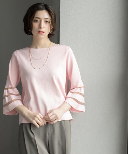 OPAQUE.CLIP（オペークドットクリップ）の「《6色展開》シアーボーダーフレアスリーブニット【洗濯機洗い可】（ニット/セーター・レディース・ブラック/ホワイト/ライトグレー/ブルー系その他/ベビーピンク/ライトグリーン・36/38/40/42）」の15枚目の写真