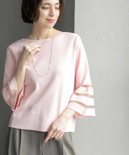 OPAQUE.CLIP（オペークドットクリップ）の「《6色展開》シアーボーダーフレアスリーブニット【洗濯機洗い可】（ニット/セーター・レディース・ブラック/ホワイト/ライトグレー/ブルー系その他/ベビーピンク/ライトグリーン・36/38/40/42）」の17枚目の写真