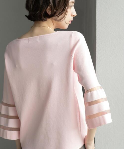 OPAQUE.CLIP（オペークドットクリップ）の「《6色展開》シアーボーダーフレアスリーブニット【洗濯機洗い可】（ニット/セーター・レディース・ブラック/ホワイト/ライトグレー/ブルー系その他/ベビーピンク/ライトグリーン・36/38/40/42）」の18枚目の写真