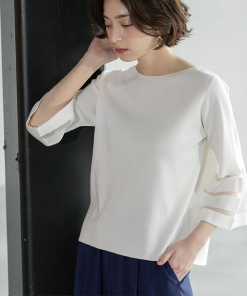 OPAQUE.CLIP（オペークドットクリップ）の「《6色展開》シアーボーダーフレアスリーブニット【洗濯機洗い可】（ニット/セーター・レディース・ブラック/ホワイト/ライトグレー/ブルー系その他/ベビーピンク/ライトグリーン・36/38/40/42）」の20枚目の写真