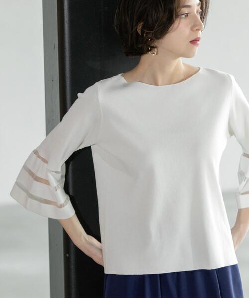 OPAQUE.CLIP（オペークドットクリップ）の「《6色展開》シアーボーダーフレアスリーブニット【洗濯機洗い可】（ニット/セーター・レディース・ブラック/ホワイト/ライトグレー/ブルー系その他/ベビーピンク/ライトグリーン・36/38/40/42）」の22枚目の写真