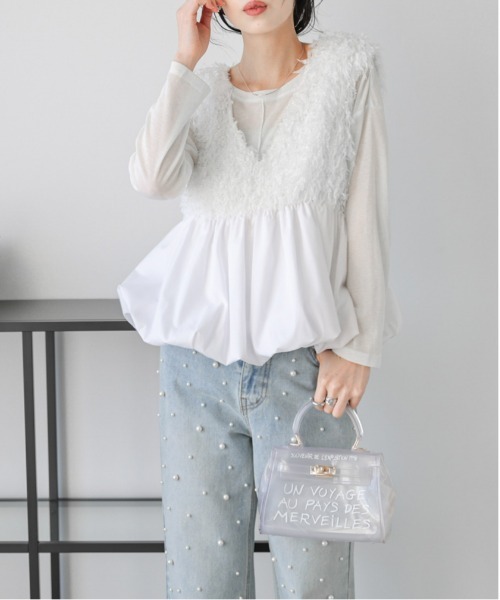 AMELY（エミリー）の「フェザーフリンジペプラムベスト（ベスト・レディース・ホワイト/ブラック・フリー）」の21枚目の写真