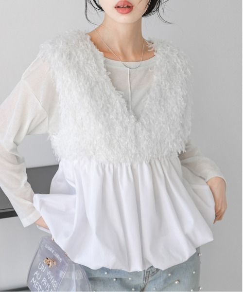 AMELY（エミリー）の「フェザーフリンジペプラムベスト（ベスト・レディース・ホワイト/ブラック・フリー）」の16枚目の写真