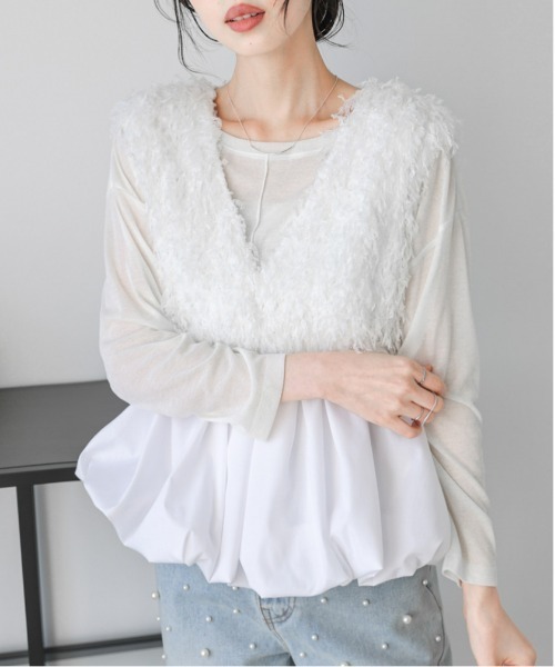 AMELY（エミリー）の「フェザーフリンジペプラムベスト（ベスト・レディース・ホワイト/ブラック・フリー）」の15枚目の写真