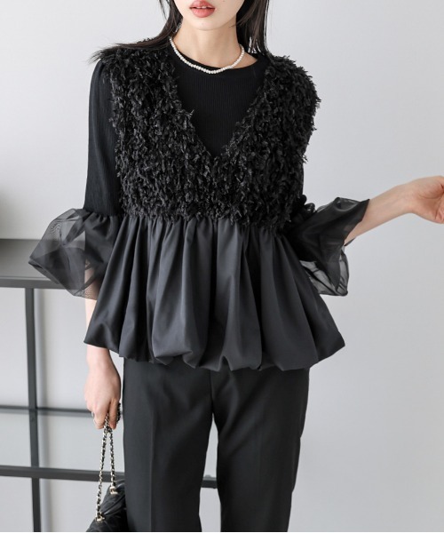 ★美品★ nagonstans ペプラムベスト ブラック 黒 nagonstans(ナゴンスタンス)｜Water Repellentストレッチ ペプラム