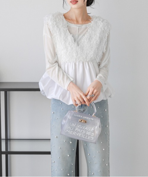 AMELY（エミリー）の「フェザーフリンジペプラムベスト（ベスト・レディース・ホワイト/ブラック・フリー）」の18枚目の写真